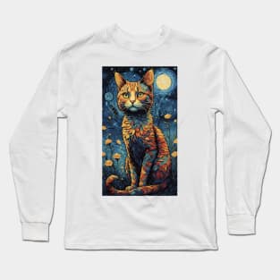 Starry Night Paws: Van Gogh's Cosmic Cat Long Sleeve T-Shirt